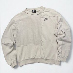 Nike Inside Out Stitch Vintage Y2K Distressed Ivory Sweatshirt Oversized Small